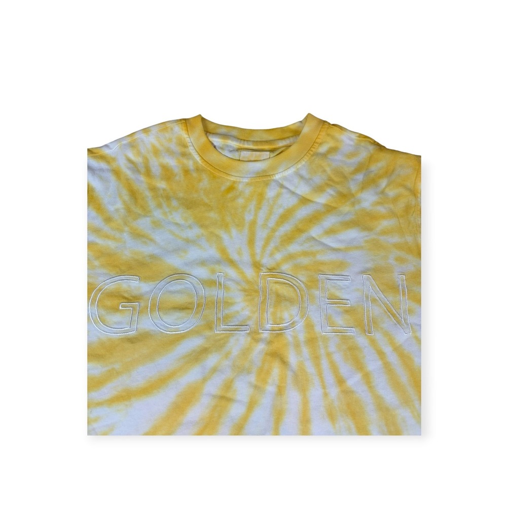 Post Surf Golden Embroidered Tie Dye T-Shirt Yellow White Large unisex